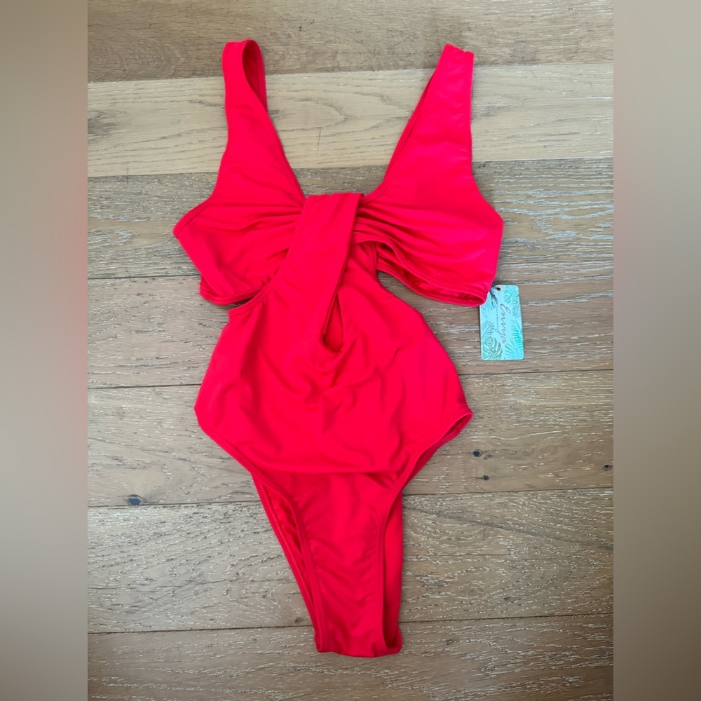 Red cutout One Piece Swim